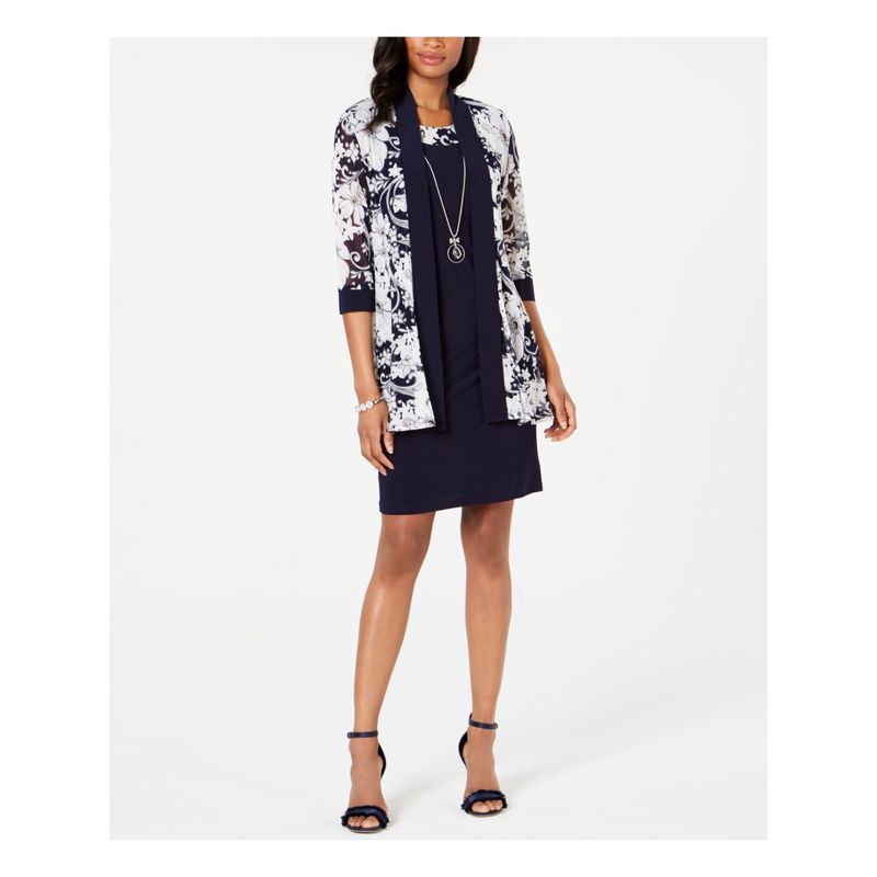 Nwt R&M Richards Womens Navy Sheer Embroidered Floral Jacket Petites Size: 6p